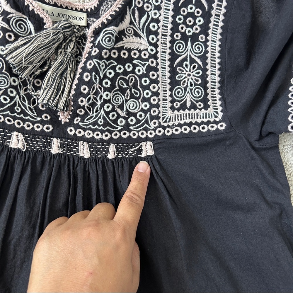 Ulla Johnson Mini Dress 2 Shift Long Sleeves Tasseled Embroidered Mira Black - Picture 10 of 11